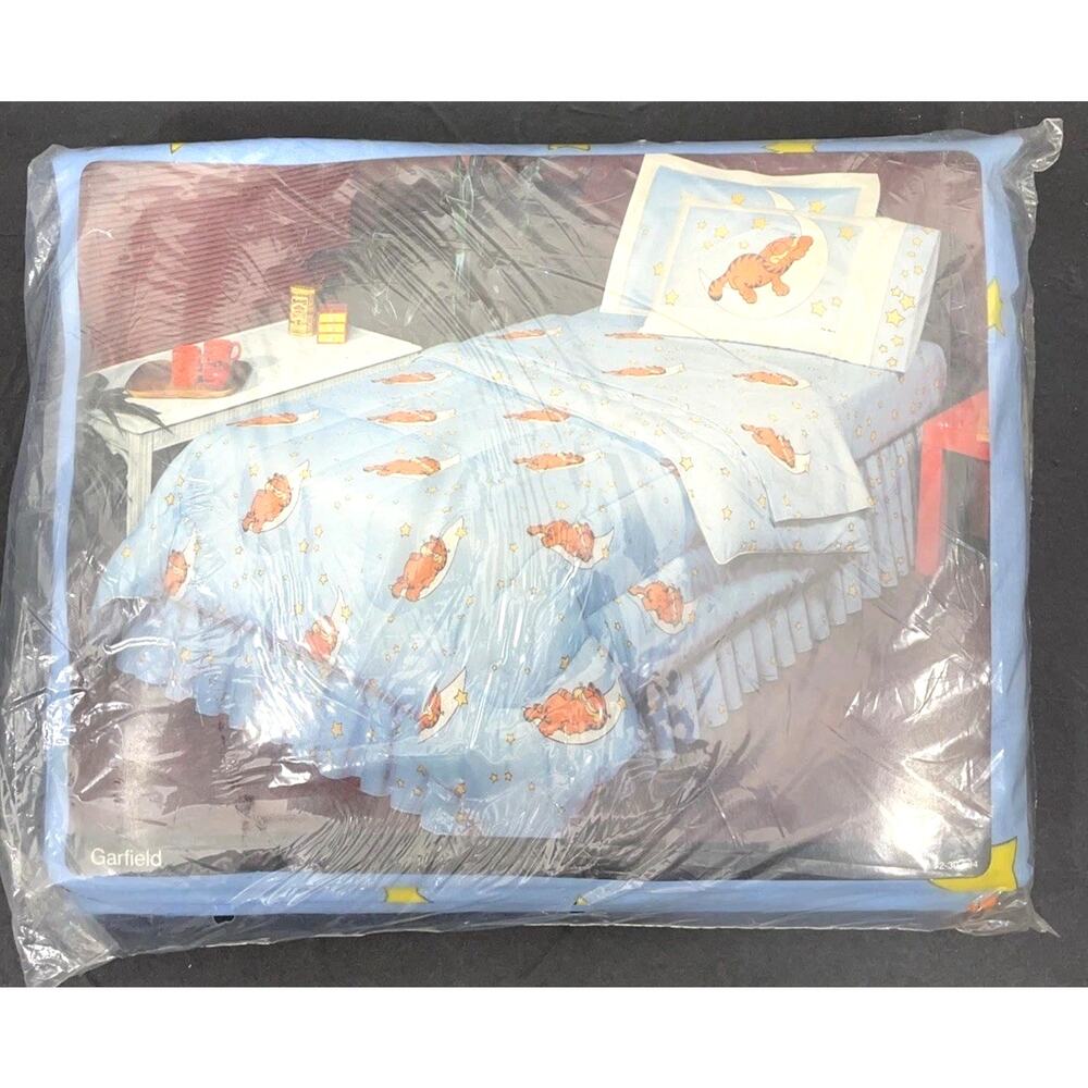 Vtg 1978 Garfield Twin Sheet Set – Moon & Stars Blue 3 Pc NIP New in Package